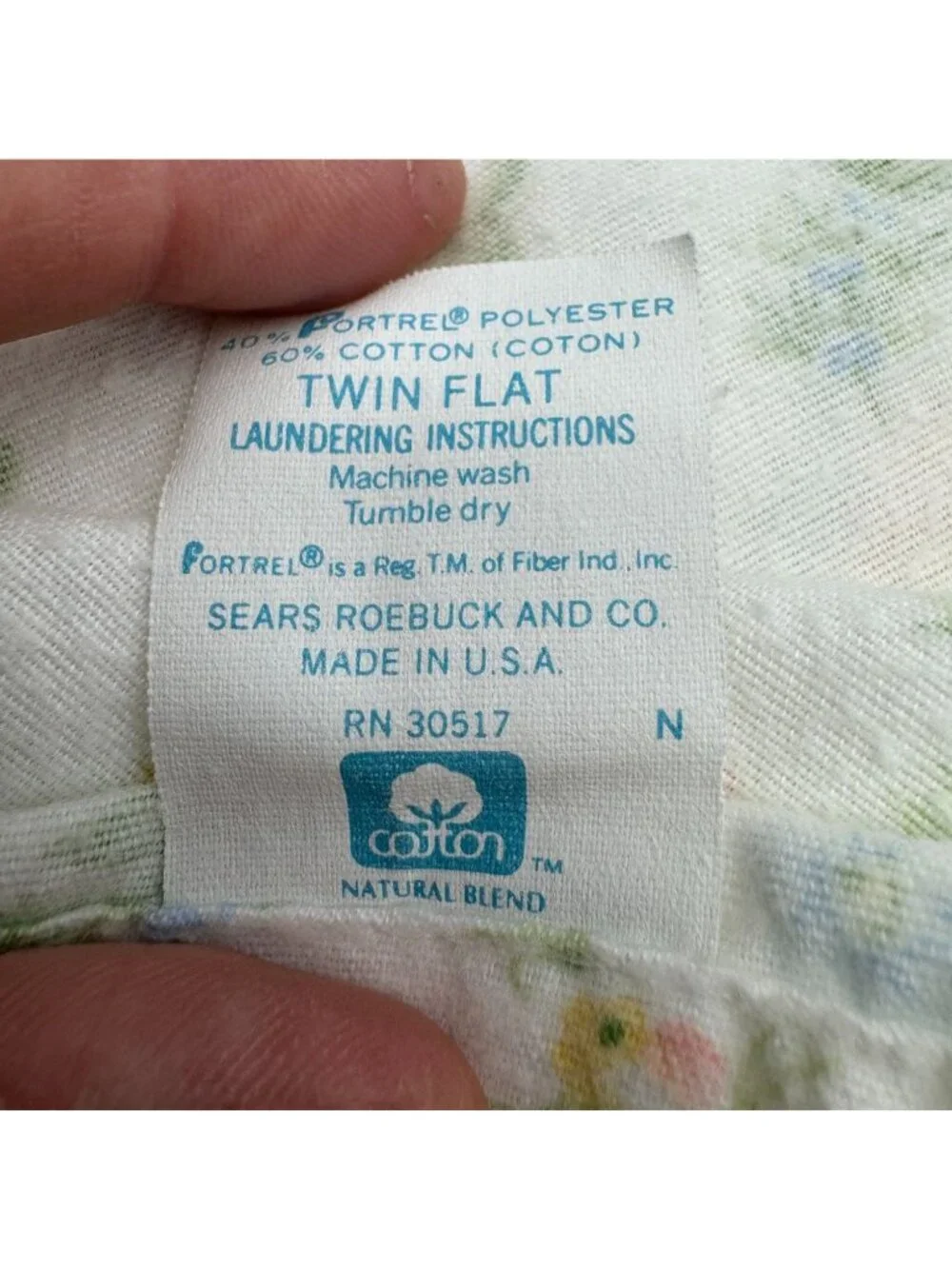 Vintage Sears & Roebuck Cotton Natural Blend Floral Flannel Twin Flat Sheet